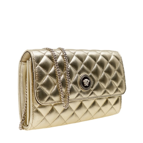 Versace Medusa Chain Shoulder Bag Metalic Gold Leather New - Picture 2 of 6